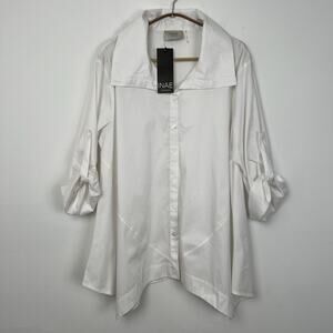 Inae Collection Medium Poplin Shirt White Boyfriend Trapeze Asymmetric Lagenlook